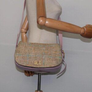 CHANEL 2.55 Shoulder Bag Tweed Beige Gold CC Auth BA5633